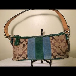 Vintage Coach Brown C w/Green/Turquoise Suede